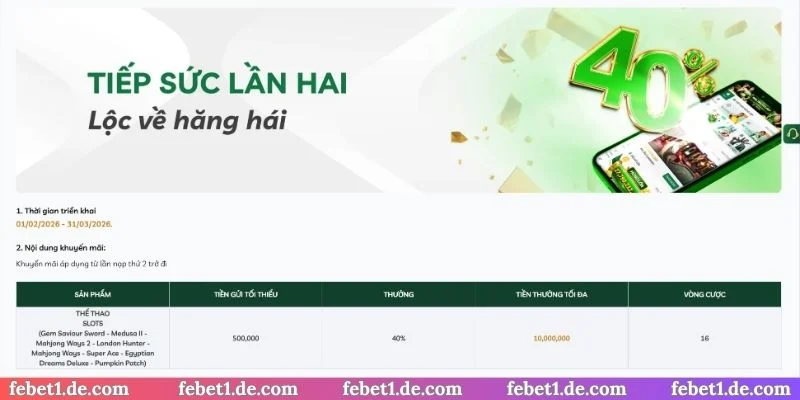 Thông tin mới nhất ưu đãi nạp tiền lần 2 thưởng 40%